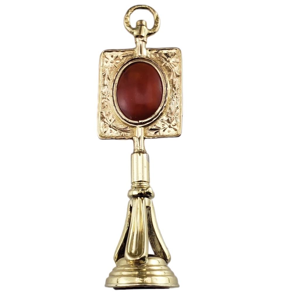 Vintage 14 Karat Yellow Gold and Carnelian Fob Pendant #15725